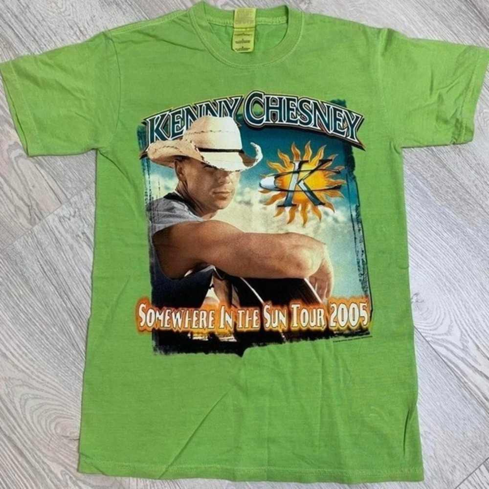 Kenny Chesney Somewhere In The Sun Tour 2005 T-Shirt Mens S Lime Green Gildan